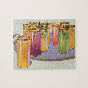 Puzzle Bebidas antiguas, bebidas con cubos de hielo en un
