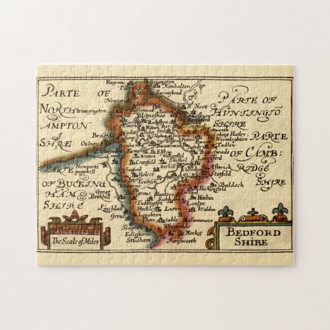 Puzzle Bedfordshire County England Mapa anticuario antigu (Horizontal)