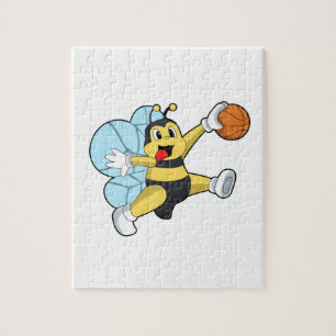 Puzzle Bee como jugador de baloncesto con baloncesto