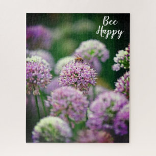 Puzzle Bee Happy Motivational Purple Allium Flowers