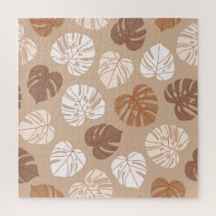 Puzzle Beige Monstera se va: Patrón de moda dibujado a ma