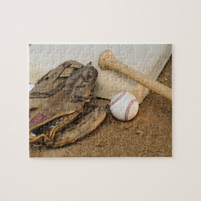 Puzzle Béisbol, Mitt y Bat en Base (Horizontal)