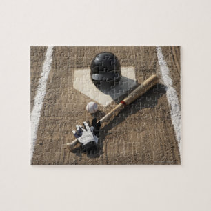 Puzzle Béisbol, palo, guantes de bateo y béisbol