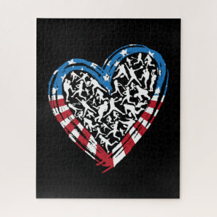 Puzzle Béisbol Softbol - Corazón de la bandera estadounid