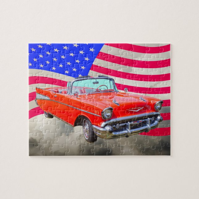 Puzzle Bel Air 1957 de Chevrolet y bandera de los (Horizontal)