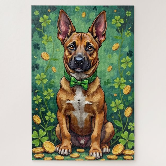 Puzzle Belgian Malinois Día de San Patricio Perro Afortun (Vertical)
