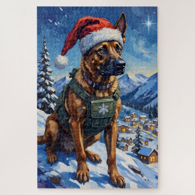 Puzzle Belgian Malinois Mountain Patrol Christmas (Vertical)