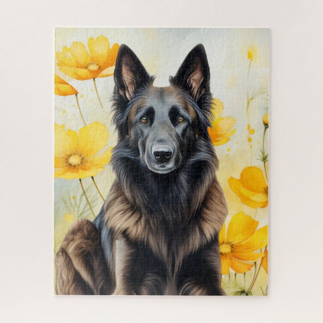 Puzzle Belgian Tervuren Dog Lover and Poppies (Vertical)