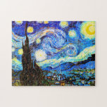 Puzzle Bella Artes nocturno Van Gogh Starry<br><div class="desc">Noche estrellada,  la pintura más famosa del maestro postimpresionista holandés Vincent van Gogh. Un solitario ciprés,  un pueblo durmiente y un cielo que zumba con estrellas. Vintage retro lindo jovencito bello arte popular colorido elegante paisaje naturaleza patrón post-impresionismo decoración decorativa cristiana espiritual inspirador arte fino.</div>