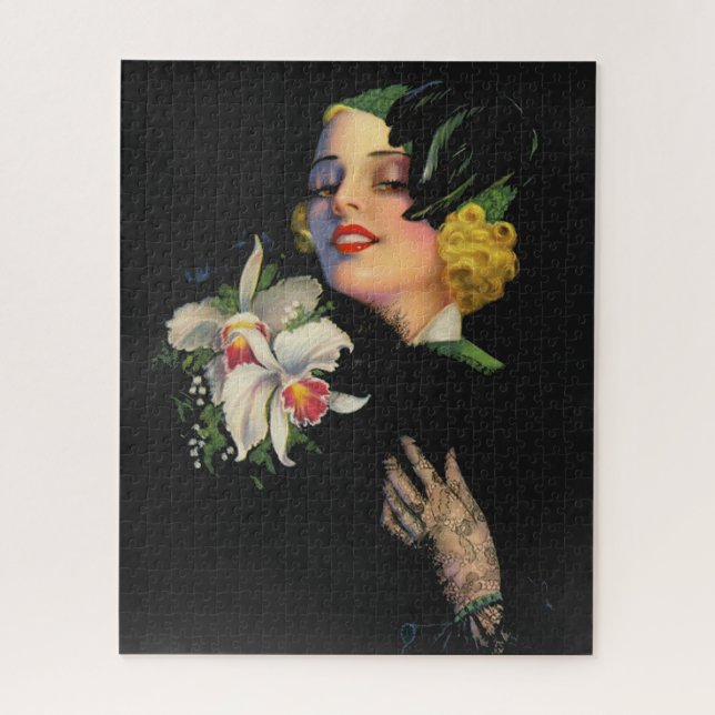 Puzzle bella mujer con orquídeas (Vertical)