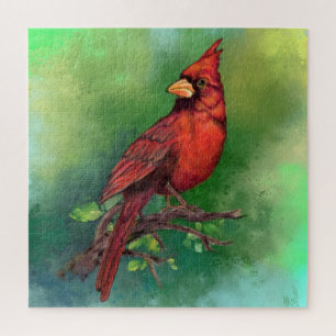 Puzzle Bella pintura de pájaros del cardenal rojo del nor
