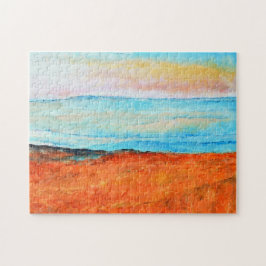 Puzzle Bella pintura de playa Resumen Naranja Azul