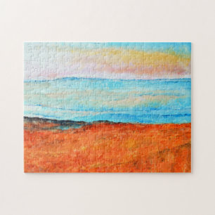 Puzzle Bella pintura de playa Resumen Naranja Azul