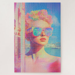 Puzzle Belleza costera neón con gafas de sol