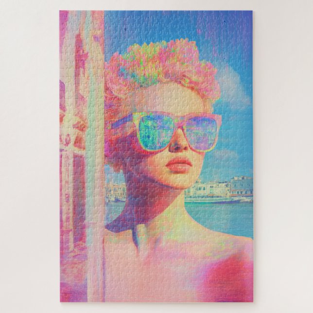 Puzzle Belleza costera neón con gafas de sol (Vertical)