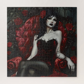 Puzzle Belleza gótica sobre la silla roja
