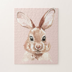 Puzzle Belleza moderna Pastel color de agua rosa Bunny Ag