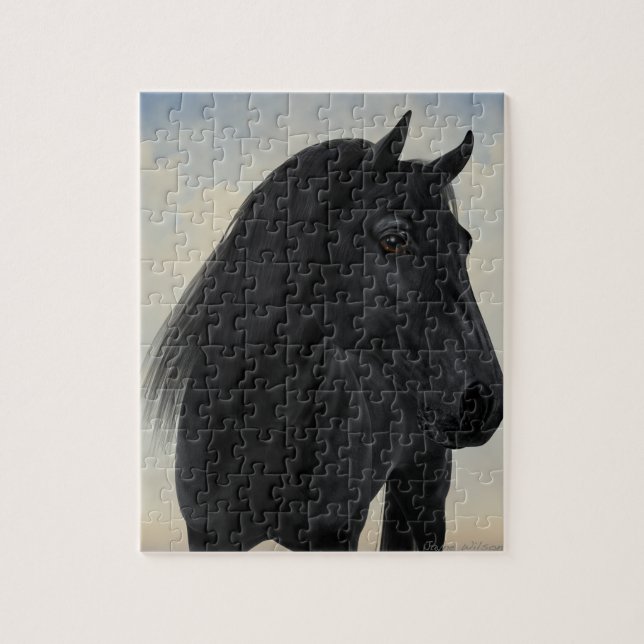 Puzzle Belleza negra - retrato frisio negro del caballo (Vertical)