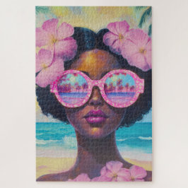 Puzzle Belleza tropical en tonos rosados