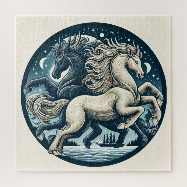 Puzzle "Bellos caballos místicos" 16 (Vertical)