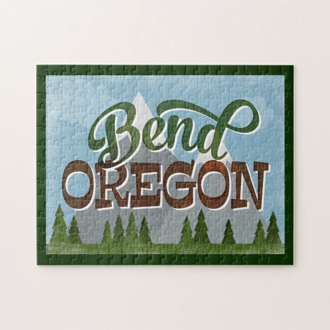 Puzzle Bend Oregon Fun Retro Snowy Mountains (Horizontal)