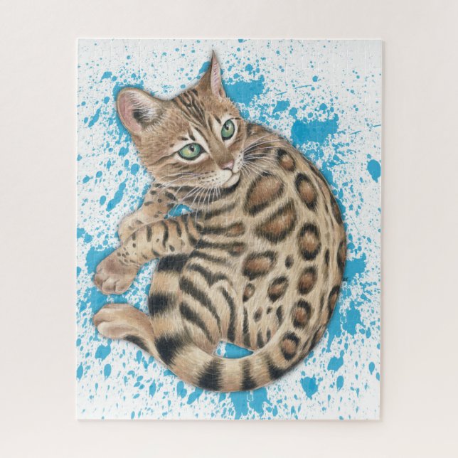 Puzzle Bengal Kitten Blue Splash acuarela (Vertical)