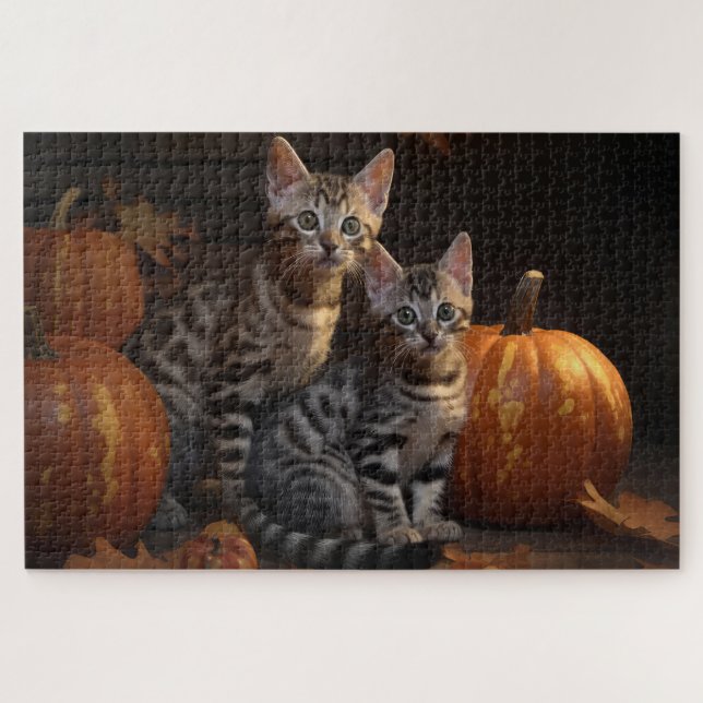 Puzzle Bengal Kitten Calabaza deslumbrante otoño (Horizontal)