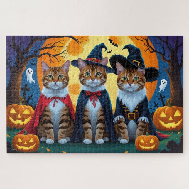 Puzzle Bengala de los gatos calabaza Halloween Funny (Horizontal)