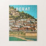Puzzle Berat Albania Viajes de arte<br><div class="desc">Diseño de viaje vectorial retro de Berat. Berat es una ciudad en el río Osum,  en el centro de Albania. Es conocida por sus casas blancas otomanas.</div>