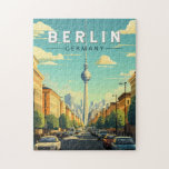 Puzzle Berlín Alemania Viaje al arte Vintage<br><div class="desc">Diseño de viaje vectorial retro de Berlín. La ciudad es conocida por su escena artística y por sus monumentos modernos,  como la Filarmónica Berliner de colores dorados y techados de ciénaga.</div>