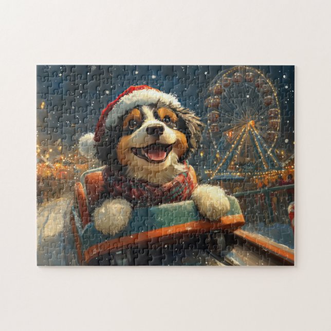 Puzzle Bernedoodle Dog Roller Coaster Navidades (Horizontal)