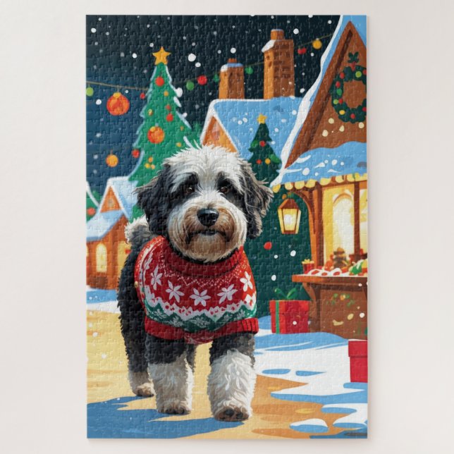 Puzzle Bernedoodle Dogs Christmas Snow Holiday (Vertical)