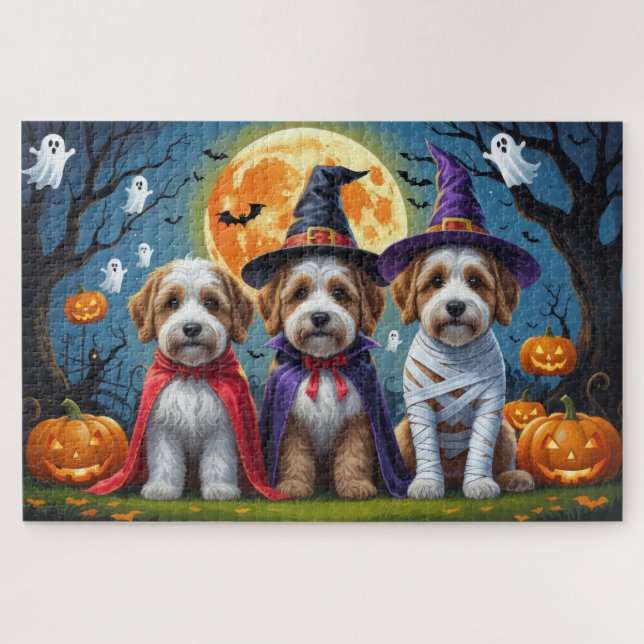 Puzzle Bernedoodle Dogs Pumpkin Halloween Funny (Horizontal)
