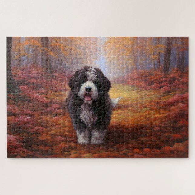 Puzzle Bernedoodle en otoño se inspira la caída de las ho (Horizontal)