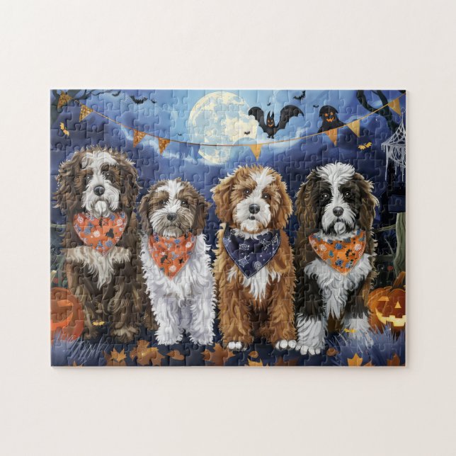 Puzzle Bernedoodle Halloween Espeluznante (Horizontal)