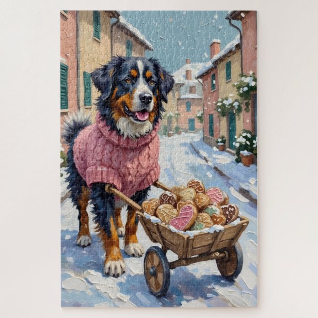Puzzle Bernese Mountain Dog Delivering Valentine's Cookie (Vertical)