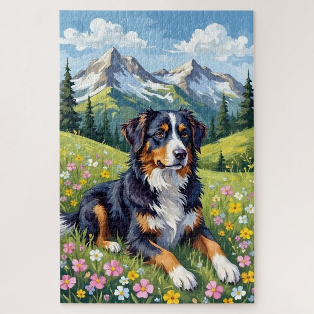 Puzzle Bernese Mountain Dog Spring Alpine Meadow (Vertical)