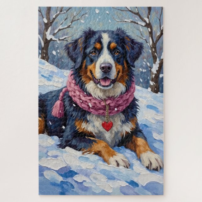 Puzzle Bernese Mountain Dog Valentine's Day Heart Scarf (Vertical)