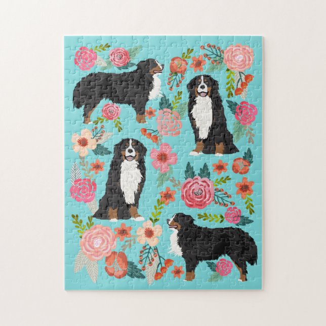 Puzzle Bernese Mountain Dog Vintage Florals (Vertical)