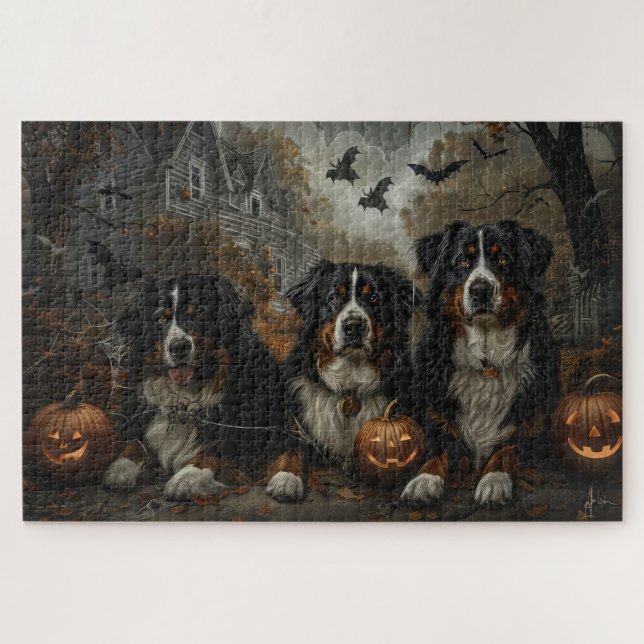 Puzzle Bernese Mountain Halloween Noche Doggy Delight (Horizontal)