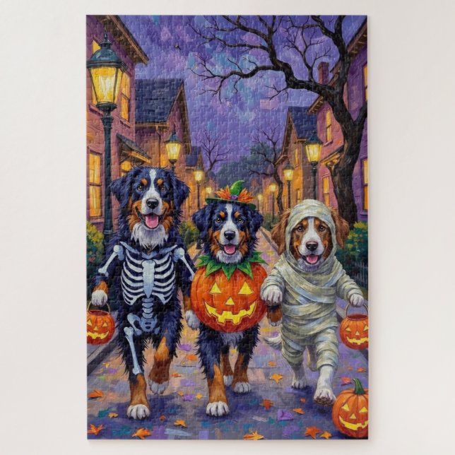 Puzzle Bernese Mountain Pidiendo Dulces en Halloween  (Vertical)