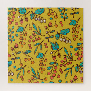 Puzzle Berries en ramas, patrón de naturaleza sin fisuras