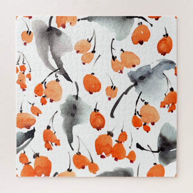 Puzzle Berries, hojas acuarela, ilustracion de tinta, cos (Vertical)
