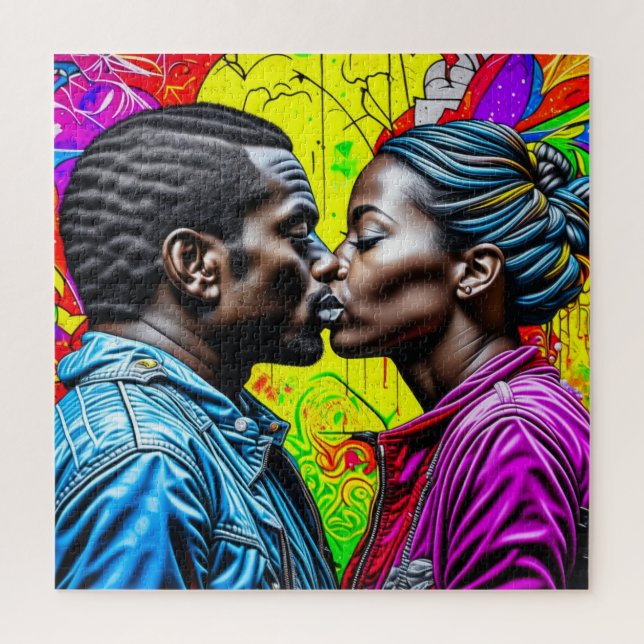 Puzzle Besada de parejas negras en amor (Vertical)