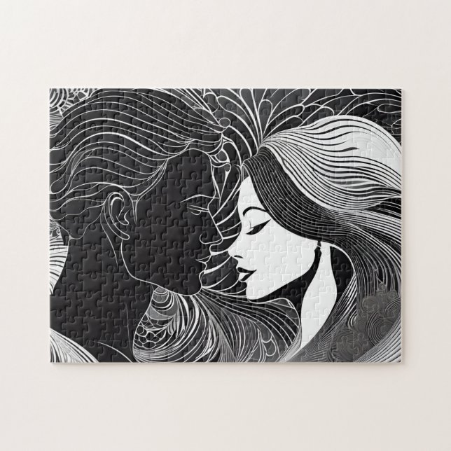 Puzzle Beso de amor secreto blanco y negro (Horizontal)