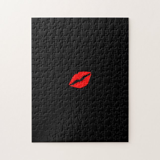Puzzle Beso de lápiz labial de labios rojo negro sólido d (Vertical)