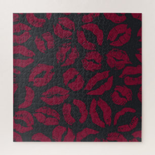Puzzle Besos de lápiz labial: impresiones rojas oscuras