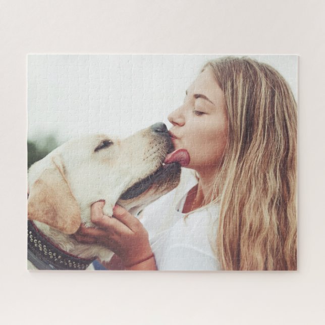 Puzzle Besos de perro de foto personalizada moderna (Horizontal)