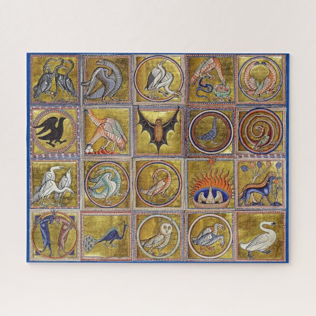 PUZZLE BESTIARIO MEDIEVAL, ANIMALES FANTÁSTICOS, AZUL ROJ (Horizontal)