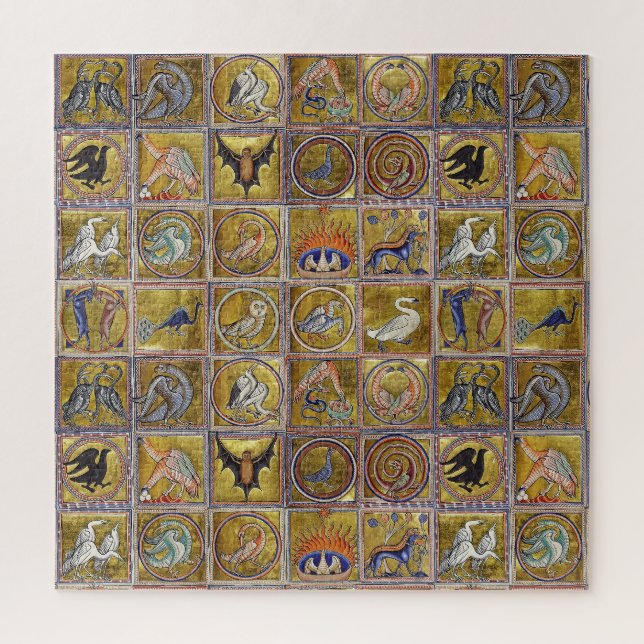 PUZZLE BESTIARIO MEDIEVAL, ANIMALES FANTÁSTICOS, AZUL ROJ (Vertical)